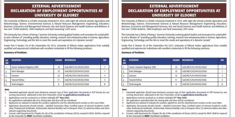 University of Eldoret Notice release 