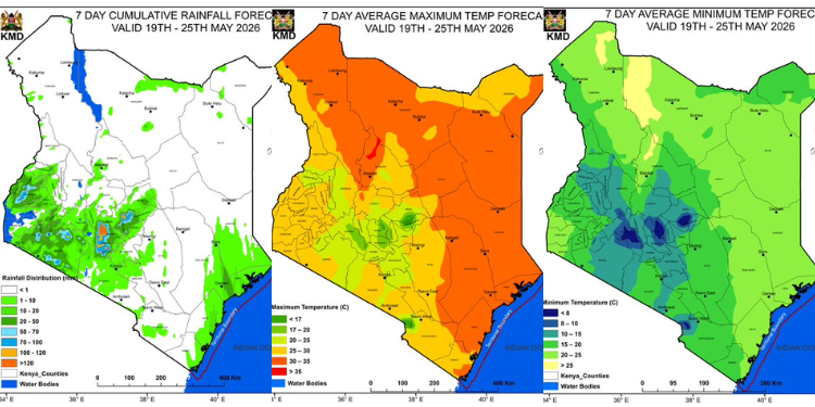 Kenya Met Lists Areas Expected to Receive Rainfall in Third Week of May