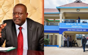 A photo collage of Kenyatta National Hospital CEO Dr. Richard Lesiyampe and KNH entrance. PHOTO/ Daily Nation/KNH Facebook.