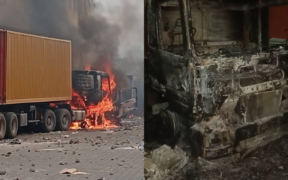 Chesumei Mp Hon. Paul Biego Polo Truck being burnt during the fuel price hike protest in Niavasha . Photo/ Paul Biego Polo/ fb