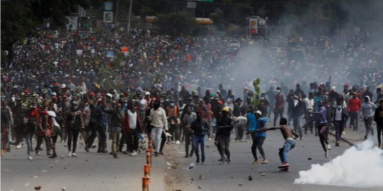 A photo collage of IG Douglas Kanja and protesters at Nairobi CBD during the Gen Z led Finance Bill demonstrations. PHOTO/ Courtesy.
