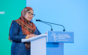 Tanzania President Samia Suluhu speaking at the Summit of Heads of State and Government on Nuclear Energy Innovation in Africa (NEISA) held on May 19, 2026. PHOTO/ Suluhu X.