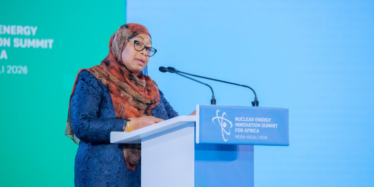 Tanzania President Samia Suluhu speaking at the Summit of Heads of State and Government on Nuclear Energy Innovation in Africa (NEISA) held on May 19, 2026. PHOTO/ Suluhu X.