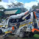The matatu involved in a road accident between Naivasha and Delamere on the Nakuru-Nairobi highway on April 18, 2023. PHOTO/ Citizen Digital.