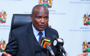 Treasury CS John Mbadi speaking during the handover of a dummy cheque representing the total IPO proceeds on April 23, 2026. PHOTO/State Department for Public Investments and Assets Management..