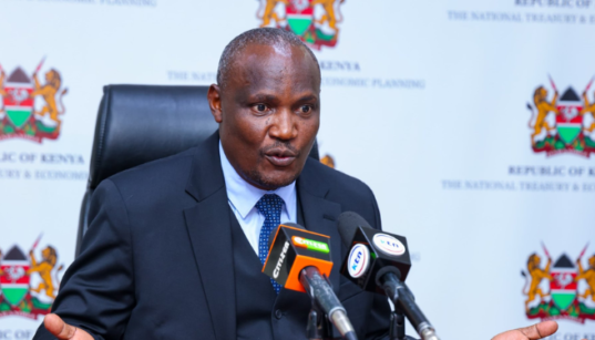 Treasury CS John Mbadi speaking during the handover of a dummy cheque representing the total IPO proceeds on April 23, 2026. PHOTO/State Department for Public Investments and Assets Management..
