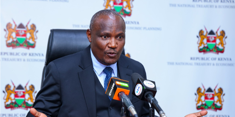 Treasury CS John Mbadi speaking during the handover of a dummy cheque representing the total IPO proceeds on April 23, 2026. PHOTO/State Department for Public Investments and Assets Management..