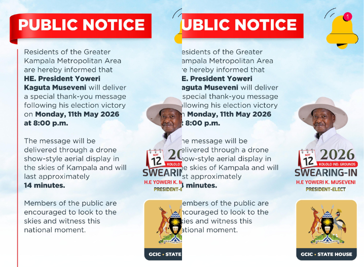Notice from President Yoweri Museveni asking Ugandans to watch the skies on Monday, May 11 from 8pm. PHOTO/ The Government of Uganda
