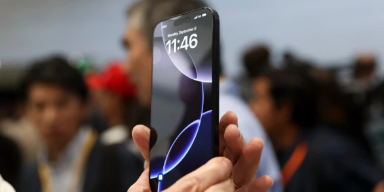 iPhone 16 displayed during an announcement of new products at Apple Headquarters PHOTO/Apple
