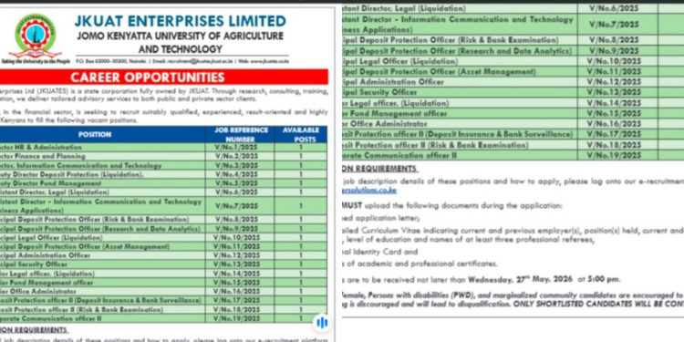 JKUAT Enterprises Public Notice Announcing 19 Job Vacancies PHOTO/Nation 