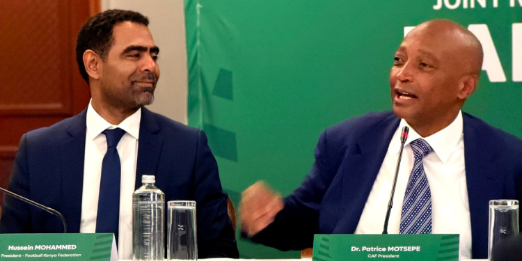 FKF President Hussein Mohammed and CAF President Patrice Motsepe during the discussion of AFCON PAMOJA 2027 in Nairobi on May 11,2026PHOTO/CAF