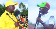 A collage of the UDA Candidate David Kipsang Keter, also known as Dollarline (left), with that of the DCP Candidate Vincent Rotich during the campaign trails in Emurua Dikir Constituency. Photo UDA/DCP