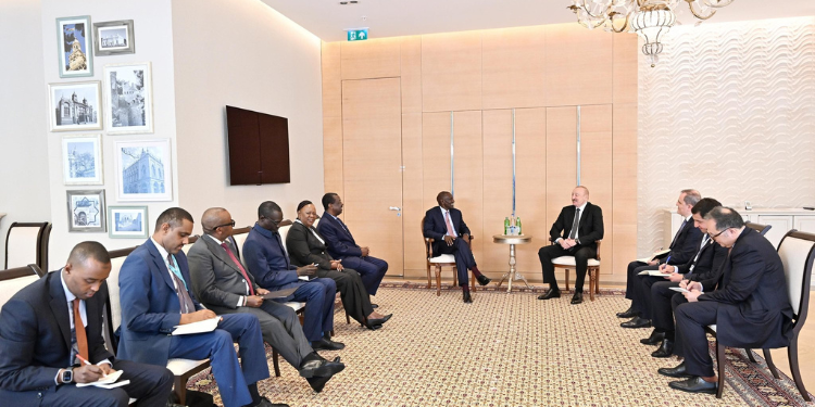 President Ruto,President IIham Aliyev and other stakeholders at the Baku Olympic Stadium PHOTO/PCS