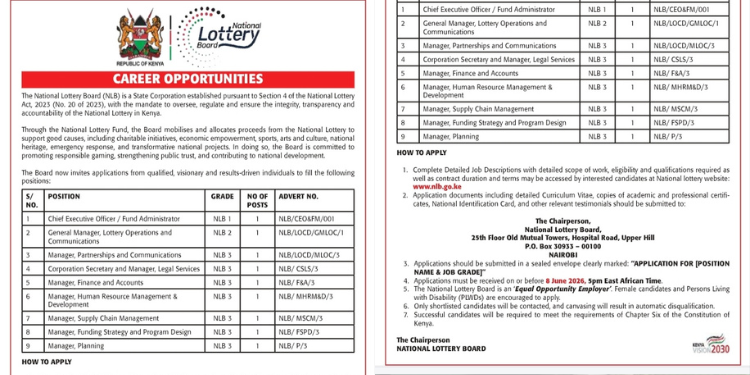 National Lottery Board Listed Job Vacancies PHOTO/MyGov