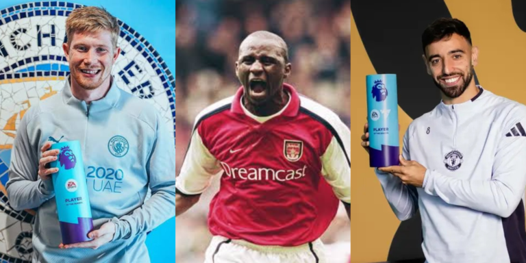 A photo collage of Kevin De Bruyne, Patrick Vieira and Bruno Fernandes. PHOTO/Courtesy.