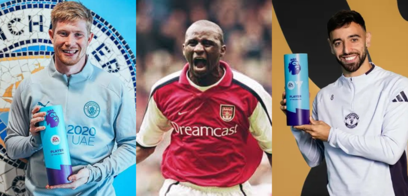 A photo collage of Kevin De Bruyne, Patrick Vieira and Bruno Fernandes. PHOTO/Courtesy.
