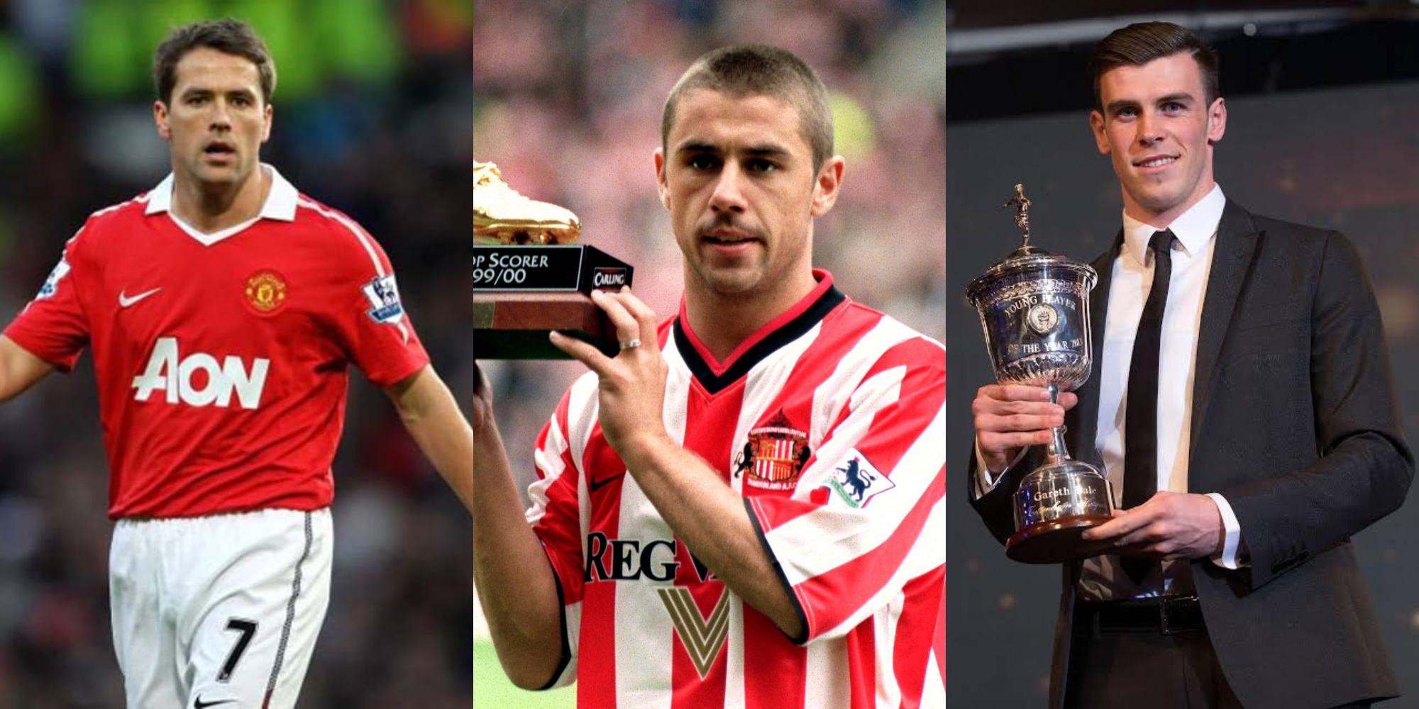 A photo collage of Michael Owen, Kevin Phillips and Gareth Bale won Player of the Season 