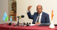 AU Chairperson Mahmoud Ali Youssouf during a press briefing PHOTO/AUCS
