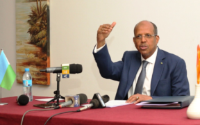 AU Chairperson Mahmoud Ali Youssouf during a press briefing PHOTO/AUCS