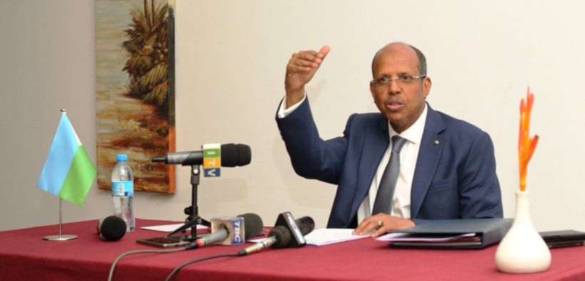 AU Chairperson Mahmoud Ali Youssouf during a press briefing PHOTO/AUCS