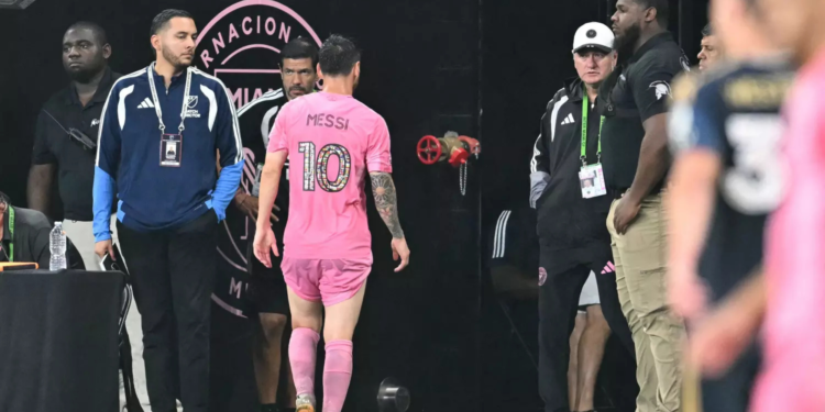 Inter Miami’s forward Lionel Messi leaving the pitch after suffering a thigh injury during a MLS clash yesterday on May 25. PHOTO/ File 