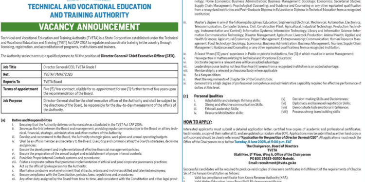 TVETA Job Advertisement NoticePHOTO/MyGov