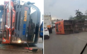 The super metro that was overturned in an accident PHOTO/The Oligarch