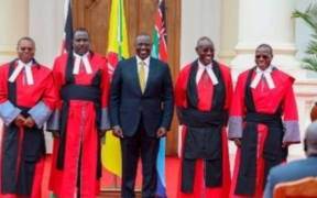 President William Ruto with the newly sworn-in Court of Appeal Judges from left Justices Joel Ngugi, Weldon Korir, Aggrey Muchelule and George Odunga at State House, Nairobi on September 14, 2022. PHOTO/ Dennis Onsongo| Nation Media Group