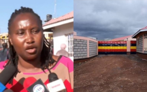 A collage photo of a parent of Utumishi Girls Academy and the Utumishi Girls entrance. PHOTO/ Screengrab/ Utumishi Girls Facebook
