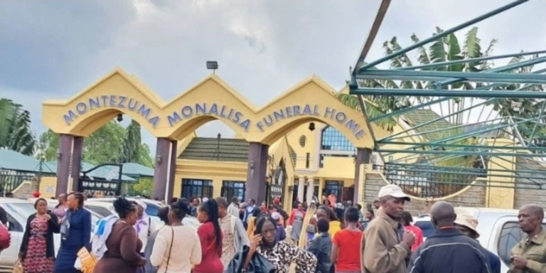 Rachel Wandeto burial dispute unfolds at Montezuma Monalisa Funeral Home in Nairobi as family members leave without her body amid a tense morgue standoff. PHOTO/ Ndungu Nyoro