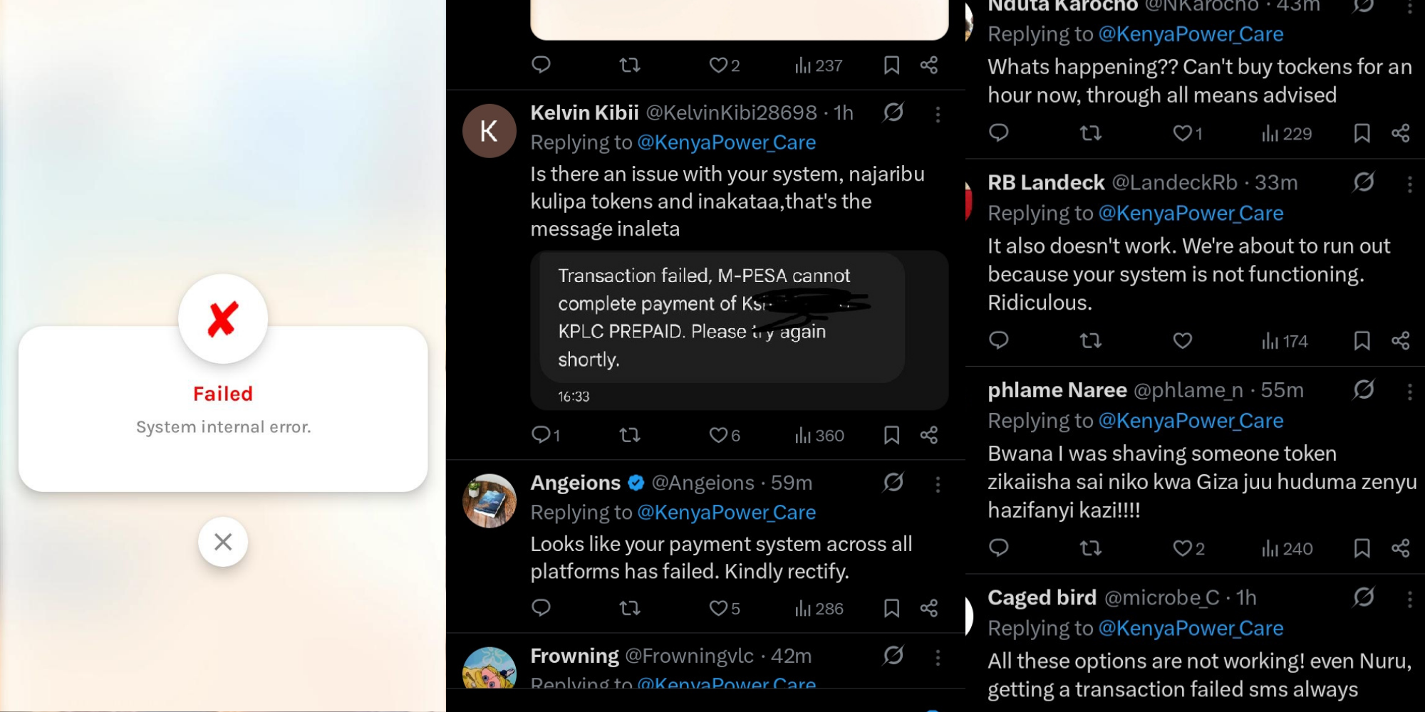 Kenya Power Customers reactions after System crash that delayed token payment. PHOTO/ Screengrab
