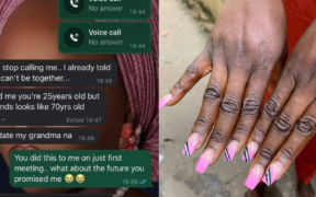 A photo collage of Breakup WhatsApp chats and the woman's hands. PHOTO/ Kijana ya Misa X