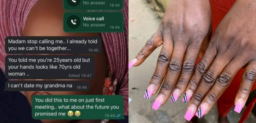 A photo collage of Breakup WhatsApp chats and the woman's hands. PHOTO/ Kijana ya Misa X