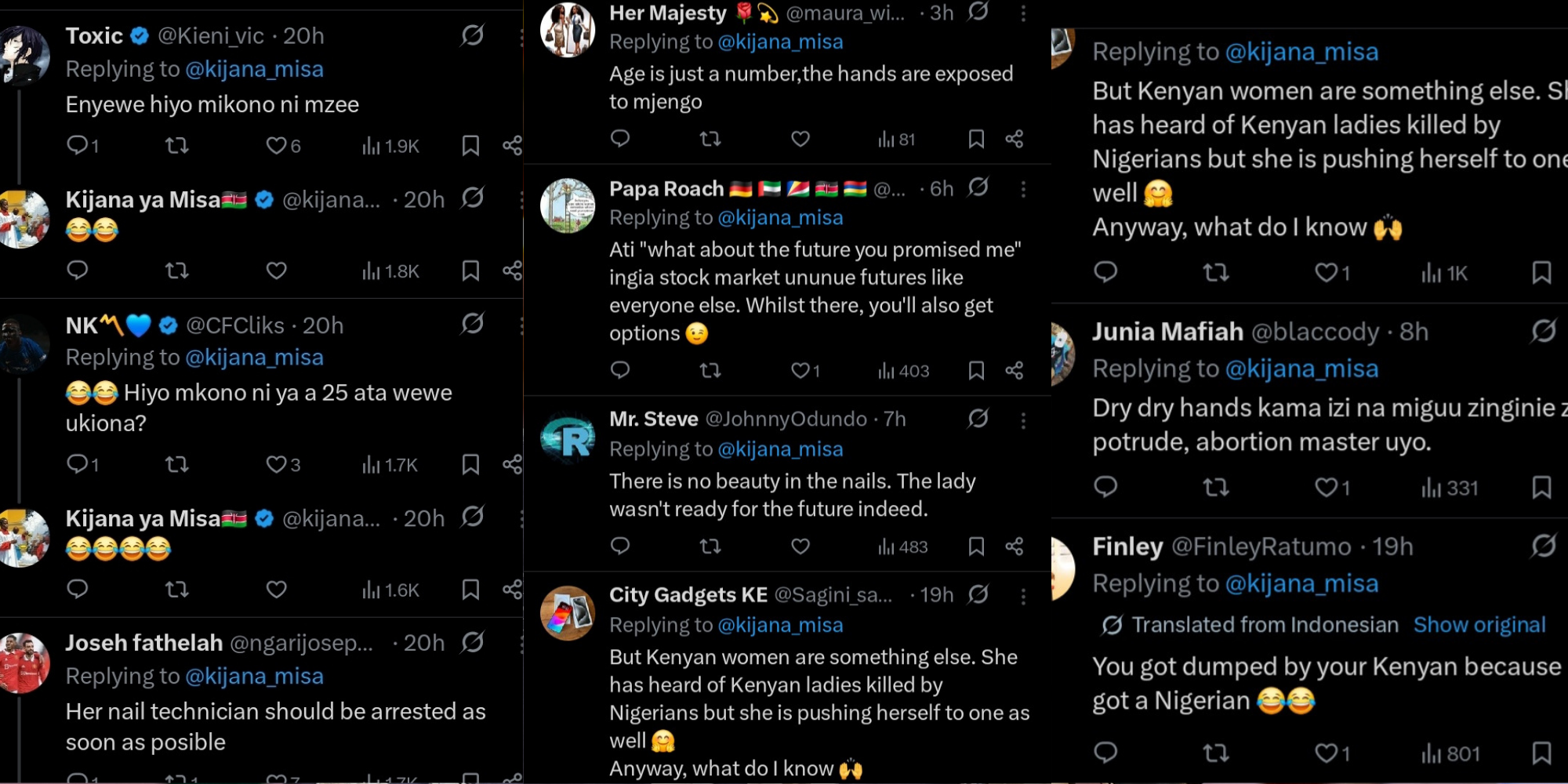 Breakup X reactions after a Kenyan woman’s relationship ended following a first meeting in Nairobi, with users debating the criticism over her hands. PHOTO/Screengrab 