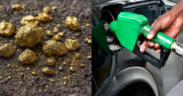 A collage photo of gold and a fuel pump, as CBK reports prices of commodities fall during the last week of April. PHOTO/ File