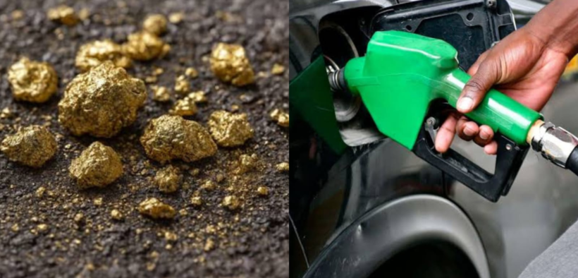 A collage photo of gold and a fuel pump, as CBK reports prices of commodities fall during the last week of April. PHOTO/ File