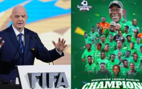A photo collage of FIFA President Gianni Infantino and Gor Mahia poster. PHOTO/Courtesy.