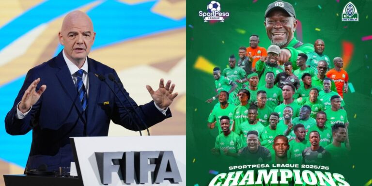 A photo collage of FIFA President Gianni Infantino and Gor Mahia poster. PHOTO/Courtesy.