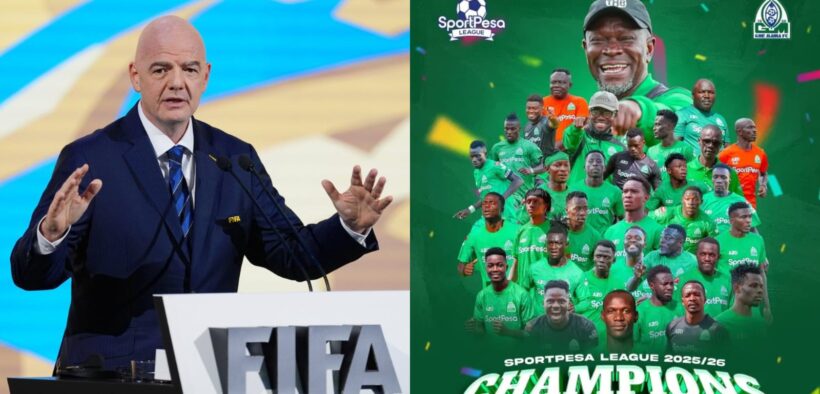A photo collage of FIFA President Gianni Infantino and Gor Mahia poster. PHOTO/Courtesy.