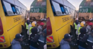 Collage of St Teresa school bus and train after crashing on Friday Morning. Photo/ Ni Jeymo/ FB