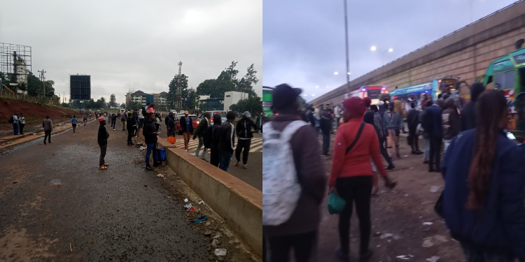 A section of kenyans waiting for matatu on Monday morning . Photo/ Mastard cesh/X