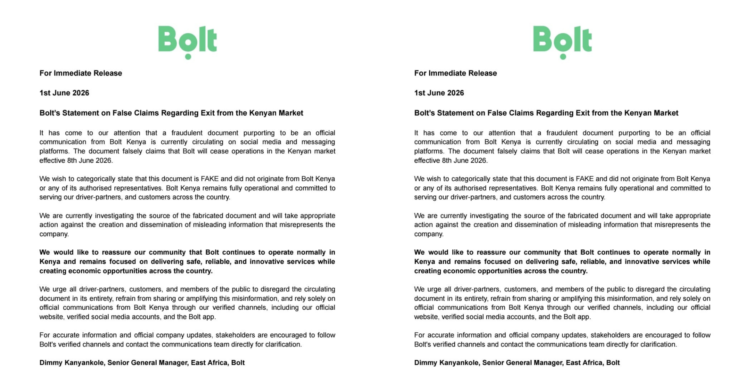 Bolt Responds to Claims It Is Leaving the Kenyan Market