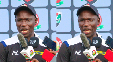Migori Youth FC head coach Sammy Otulo speaking to the press after a past game in Migori. PHOTO/ Otulo