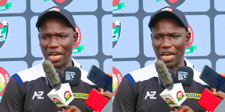 Migori Youth FC head coach Sammy Otulo speaking to the press after a past game in Migori. PHOTO/ Otulo