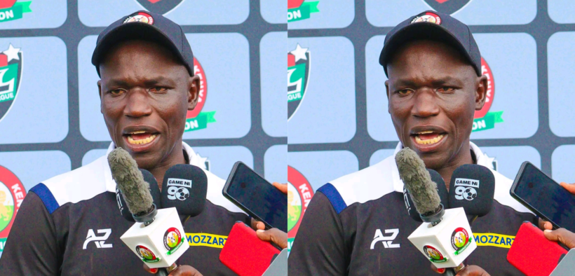 Migori Youth FC head coach Sammy Otulo speaking to the press after a past game in Migori. PHOTO/ Otulo