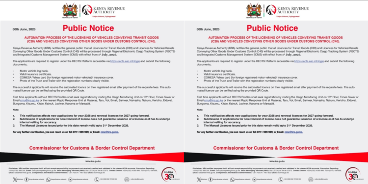 A photo of the notice issued by KRAPHOTO/KRA