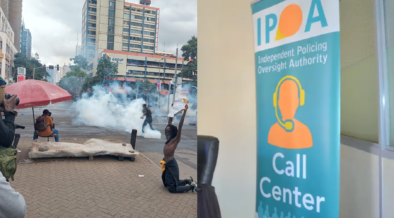 A photo collage of IPOA offices and 2024 June protests. PHOTO