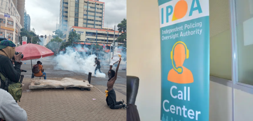 A photo collage of IPOA offices and 2024 June protests. PHOTO