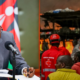 A photo collage of Nairobi Governor Johnson Sakaja and fire outbreak has been reported at Gikomba Market, affecting several businesses.
