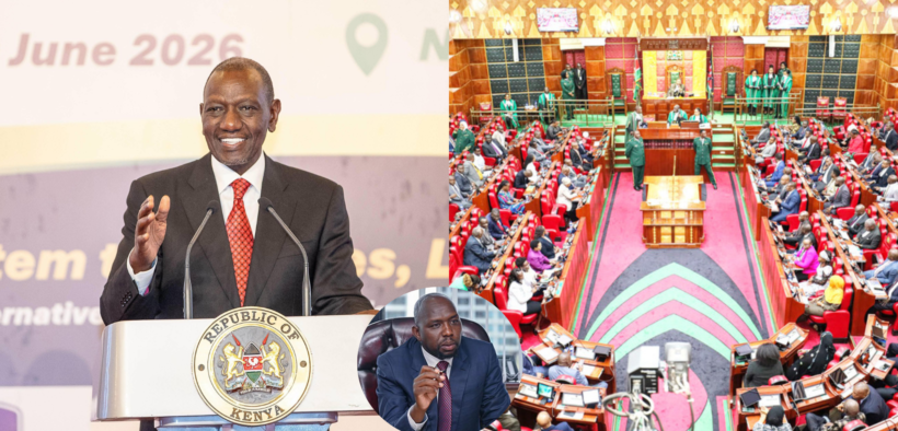 A photo collage of President William Ruto, Interior CS Kipchumba Murkomen and a past session of the Nationa Assembly